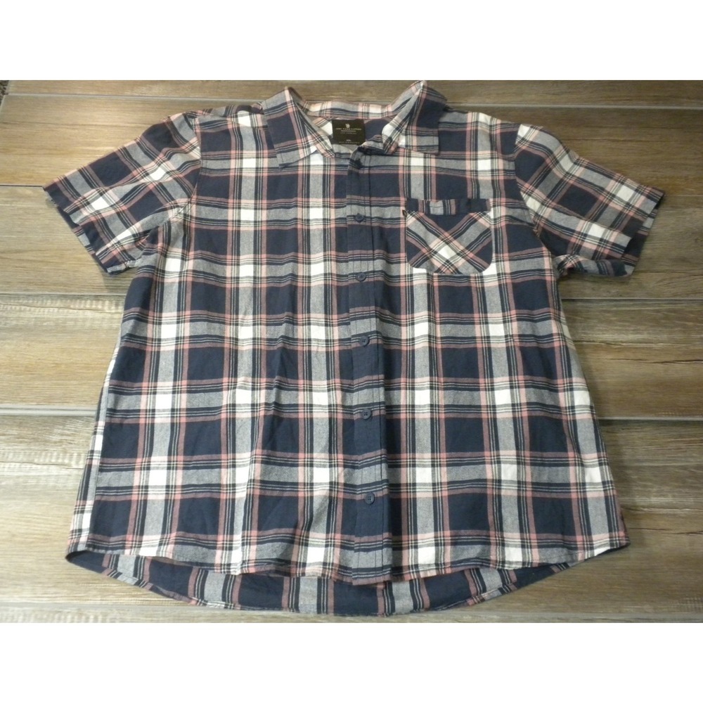 Junk Food Shirt Mens XXL Blue Pink Plaid Austin Button Up Short Sleeve Rugged